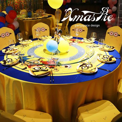 定制卡通主题台布儿童生日派对桌布宝宝满月周岁宴饭店餐厅圆桌布