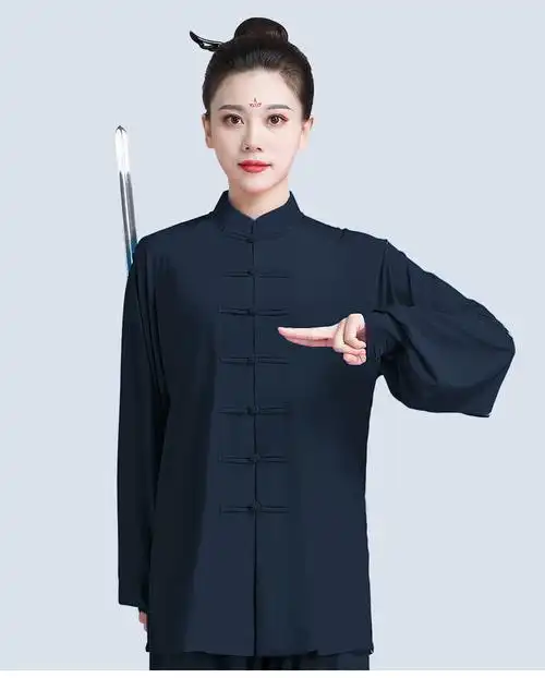 山人运动牛奶丝太极服女武术服练功服男士中老年新款春秋太极拳服装