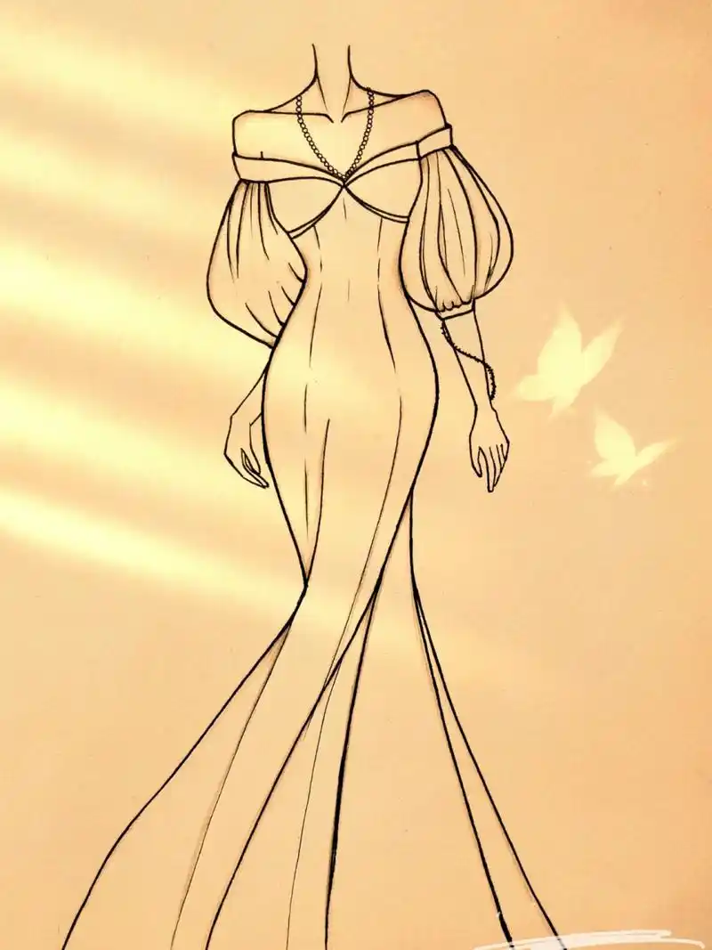 婚纱礼服手绘简笔画74绘画过程 小红书宝宝们!