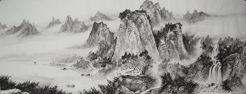 冯老师1现代作家写意小六尺水墨山水画