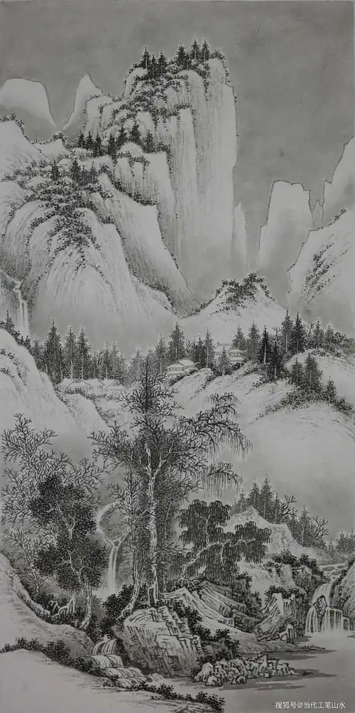 一幅工笔山水雪景的完成步骤
