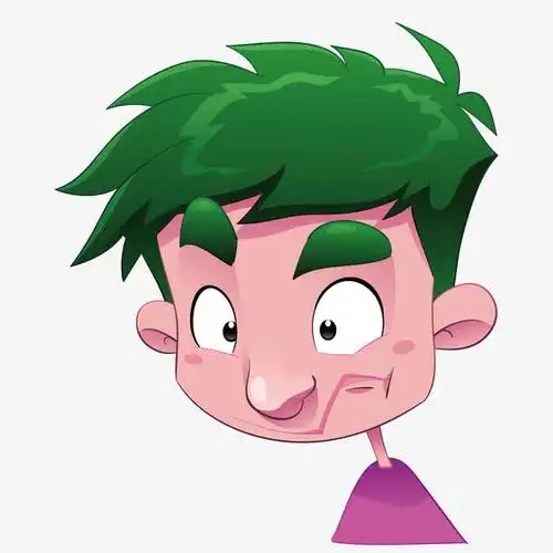 矢量儿童卡通绿色头发男士