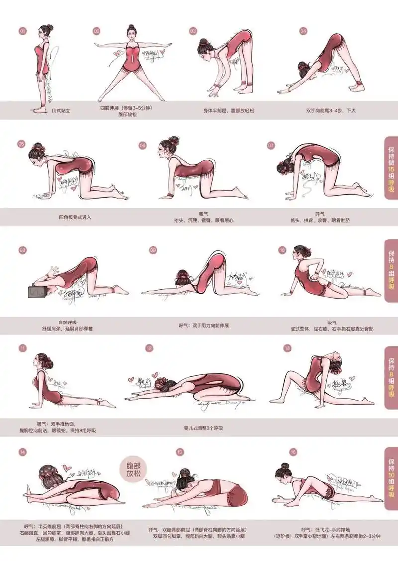 阴瑜伽体式-31个手绘体式合集%全身性拉伸           	 瑜伽的体式