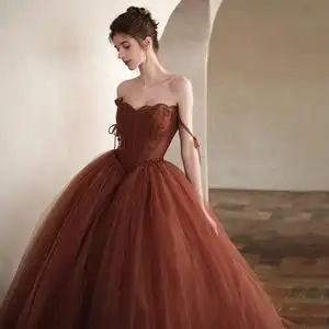 晚礼服轻奢法式复古敬酒服新娘新款优雅蓬蓬裙年会主持长款演出服