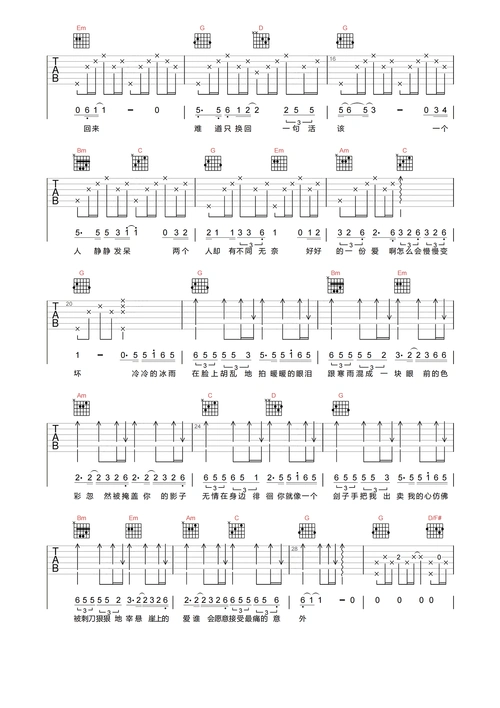 冰雨吉他谱-刘德华《冰雨》a调高清原版六线谱