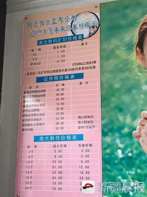 新疆晨报讯(文/图 记者 康颢严)洗一张5寸照片,在一个照相馆是5元,但
