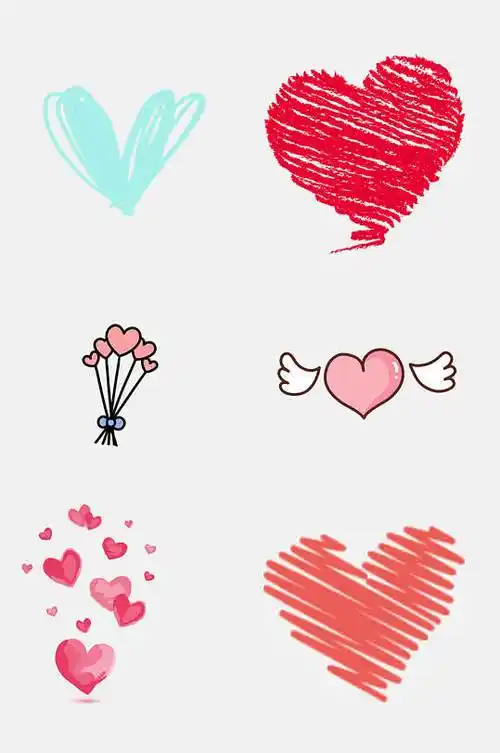 翅膀清新手绘可爱卡通爱心免抠素材