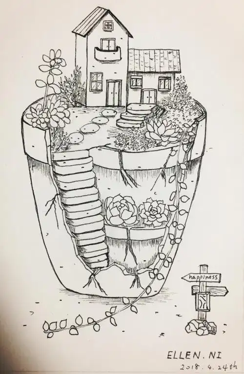 线的组成,黑白画,线稿