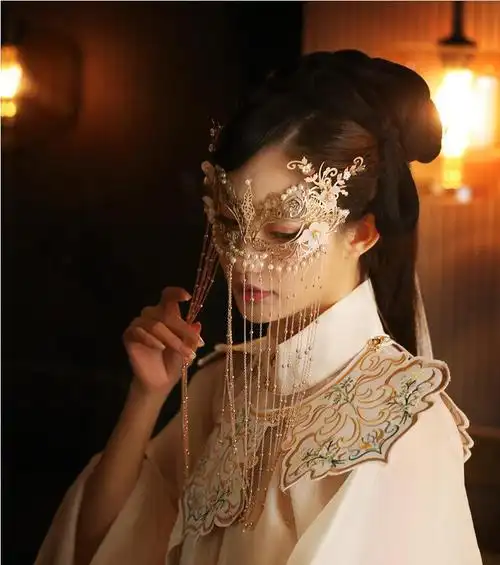 喜圣多新品面纱女古代汉服配饰古风中国风面具半脸流苏面帘汉服遮脸