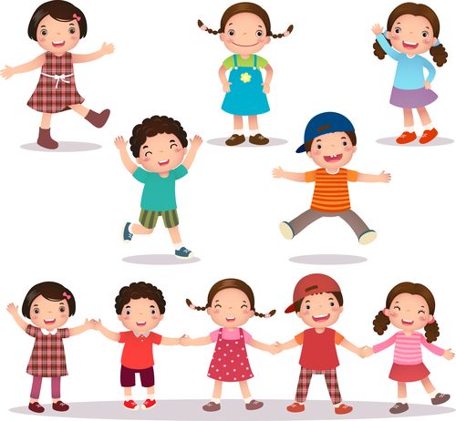 q版扁平化男女小学生儿童ui矢量ai素材卡通可爱人设配角人物正侧