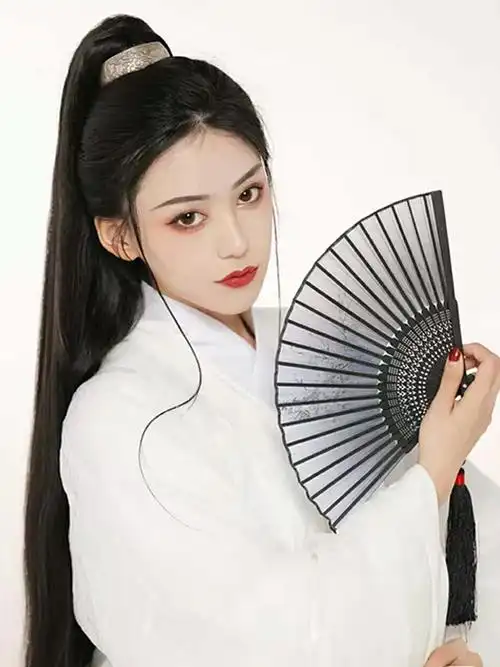 古风马尾假发虎口抓夹式高马尾直发女爪夹式汉服发包男士古装发髻