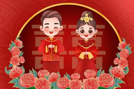 富婆头像七夕情侣中式婚礼插画插画