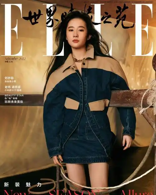 刘亦菲登《elle》金九刊封面,撞衫维密超模,神仙姐姐完胜_纱裙_牛仔