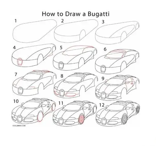 交通工具简笔画教程之汽车布加迪