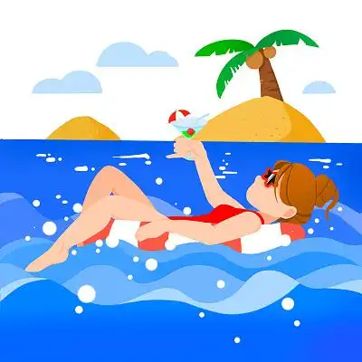 夏天去海边游泳度假开心卡通人物运动png素材夏天夏日夏季