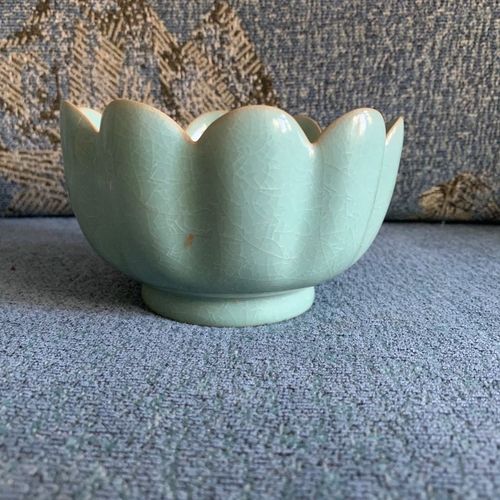 古董古玩收藏明清官窑高古瓷宋瓷包真!山货宋代汝窑天青釉莲瓣碗!