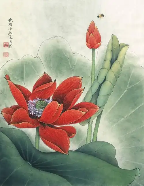 国画高清大图0006李晓明工笔画荷花高清图jpg2012若霞4134x5315pxjpg