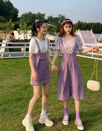 姐妹装闺蜜装裙子夏季年可甜可盐姐妹闺蜜套装减龄洋气紫色背带连衣女