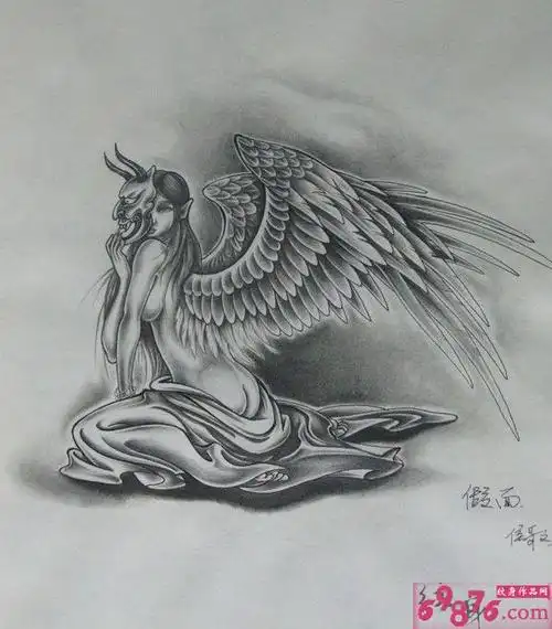 魔鬼骷髅天使纹身手稿图片