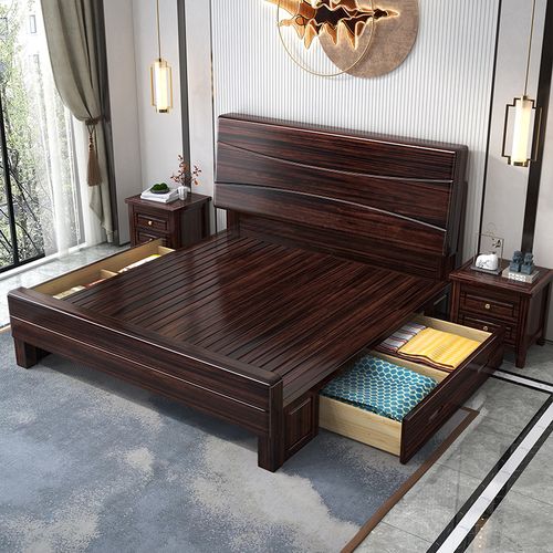 月影梳桐新中式实木床家用卧室紫金檀木床1.5现代简约主卧婚房1.