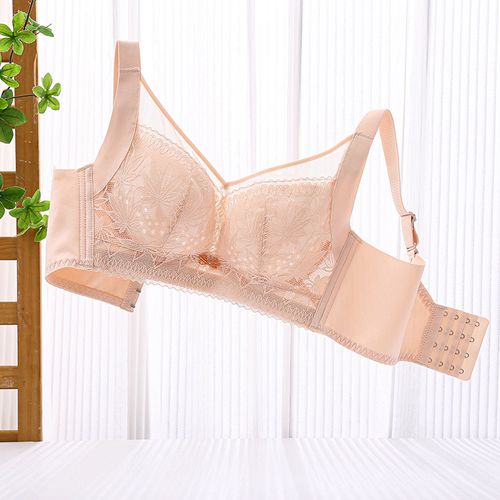 深v巧安舒文胸无钢圈薄款透气孔洞洞杯全罩杯大胸显小大码c杯3913