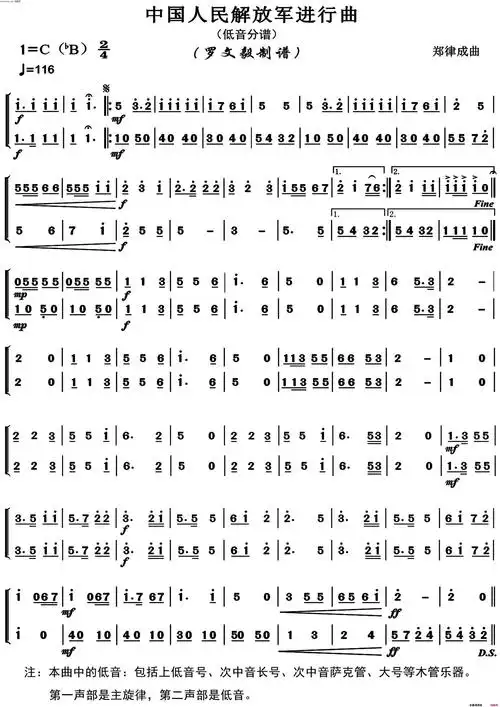 中国人民解放军进行曲低音分谱高清正版