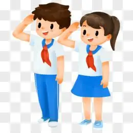 插画风小学生敬礼元素pngpsd手绘卡通小学生和老师参加升旗仪式免抠