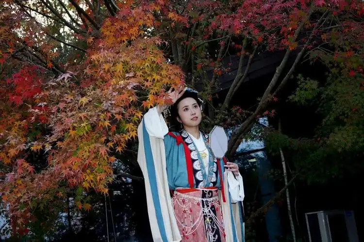 枫叶树下的古装美女