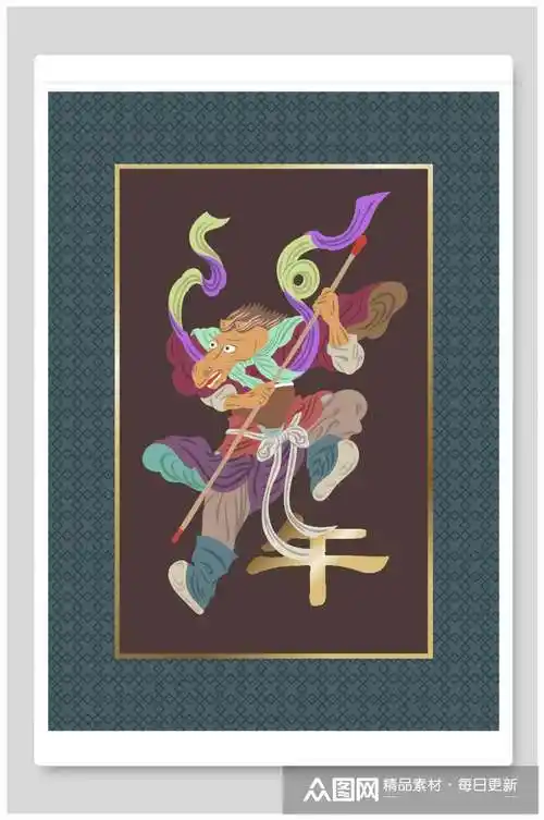 牛拟人十二生肖手绘插画设计