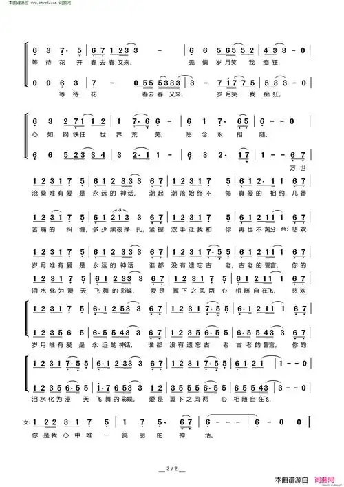美丽的神话简谱-孙楠演唱-王中信/崔俊容词曲-曲谱网