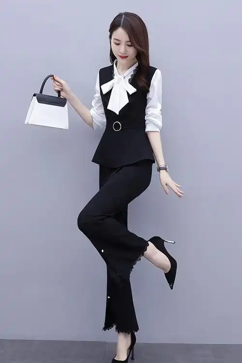 气质女神范套装洋气2020新款女装秋名媛时尚开叉阔腿裤两件套