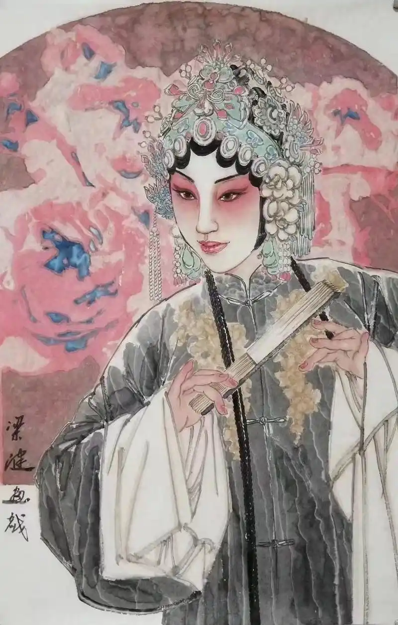 梁健三开戏曲人物画20幅作品集,笔墨精微,形神兼备