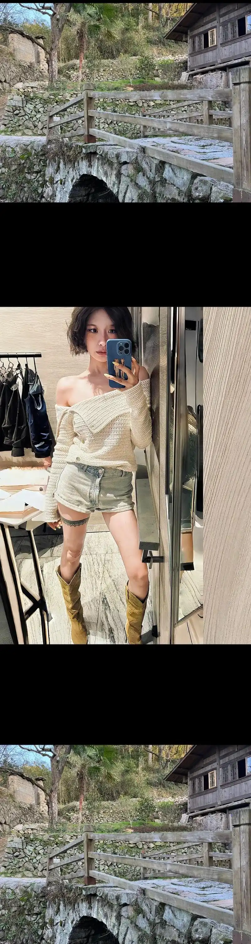 韩系简约穿搭真的很有feel～纯欲风一字肩翻领针织上衣77极简卷边