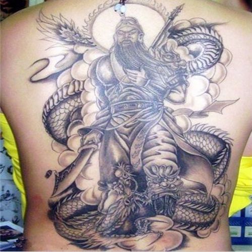 满背关羽纹身贴男女款防水刺青大图后背关公龙纹身贴纸逼真 满背黑