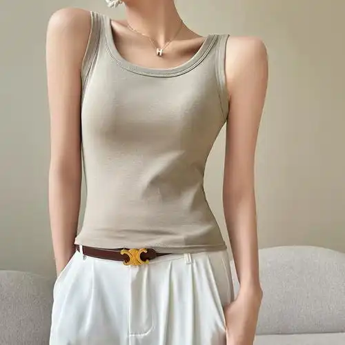 春夏白色纯棉打底吊带纯色修身小背心女西装内搭辣妹大码外穿上衣