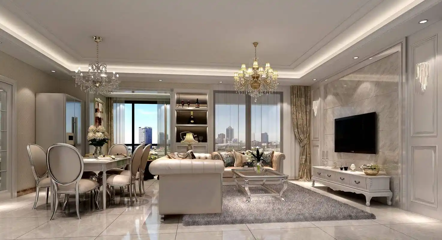 装修实景图片欣赏-120平大户型现代时尚风格客厅集成电视墙效果图-齐