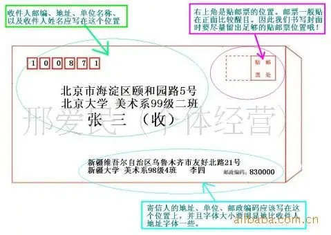 信件封面的书写格式:  1.