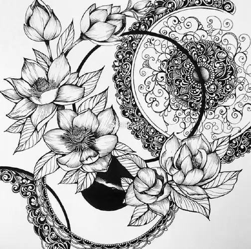 黑白装饰画临摹 / 黑白装饰与花卉#黑白装饰画##手绘##少儿美术#艺术