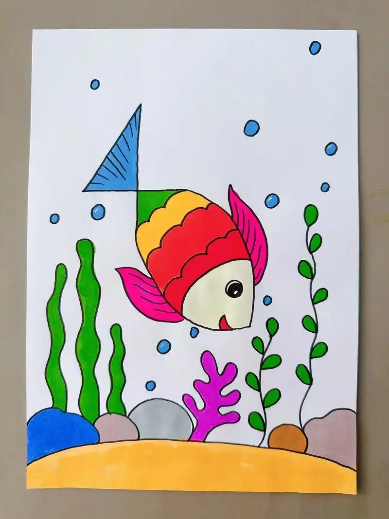 数字4画海底的小鱼96,简单好看!快跟我画起来吧!#小鱼简笔 - 抖音