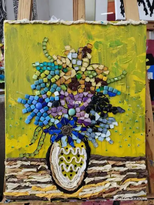 梵高向日葵综合材料马赛克亚克力皱纹纸