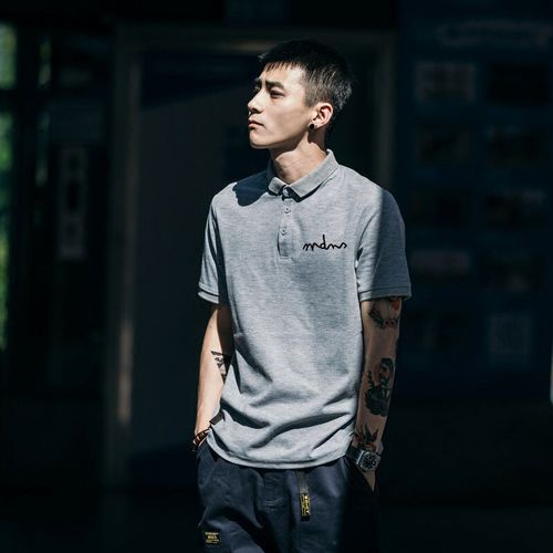 polo衫男简约时尚印花短袖男士有领上衣 灰色 xl 175-180cm 140-160斤