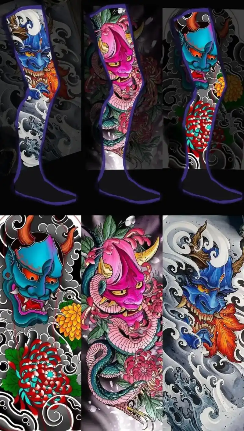 般若老传统花腿图案#传统花腿 #般若纹身 #老传统纹身手稿  - 抖音