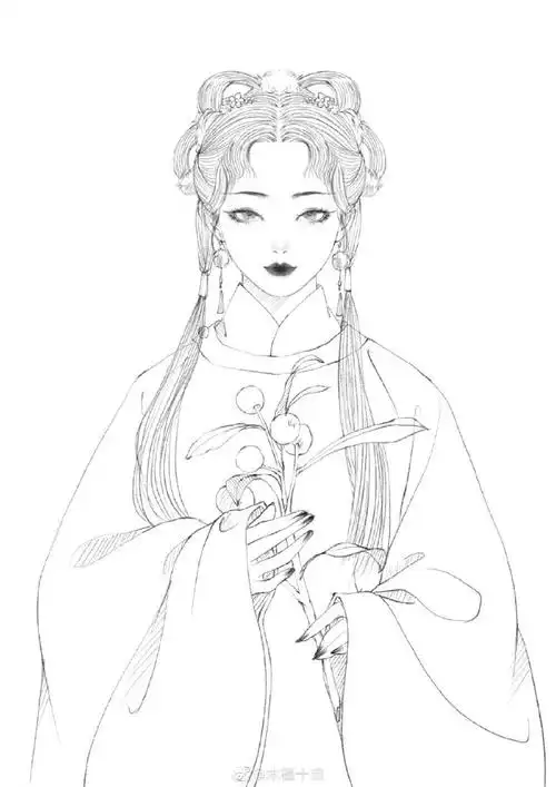 巧笑倩兮,美目盼兮.古风人物线稿(画师@木槿十亩)#古风插画