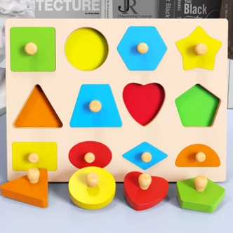 绿野客手抓板拼图1一23岁宝宝早教力立体认知积木儿童形状配对玩具手