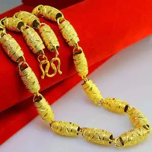 久不掉色 黄金项链男士真999足金链子空心磨沙粗重大越南金首饰