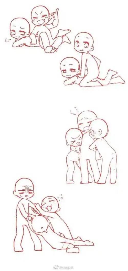 绘画参考#动漫q版双人互动姿势绘画素材参考,值得收藏哦!
