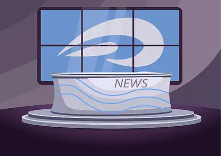 空的新闻广播舞台 2d 卡通内部,背景为屏幕.