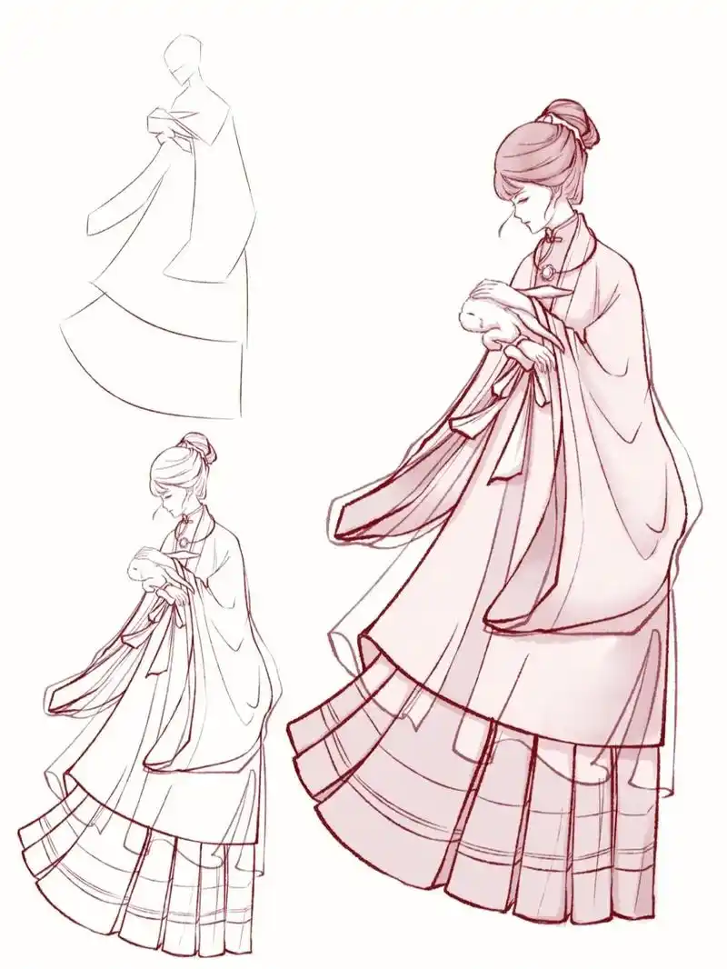 古风人物线稿教程,新手小白拿走练练手叭~#零基础学画画 #古 - 抖音