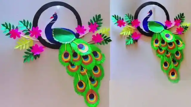 教你用纸手工制作孔雀,可以贴在墙上