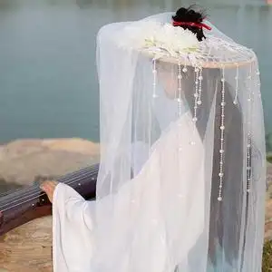 跨境帽子汉服草帽斗笠风帷帽影楼面纱侠客古装幕篱漫展舞台魏晋影